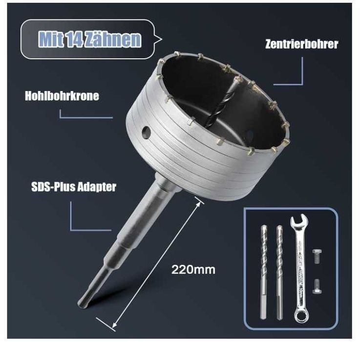 Otwornica do betonu 125mm SDS Plus + wiertło prowadzące MOXPIFY