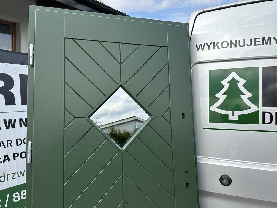 Drzwi zewnętrzne drewniane Zielone ral 6020 Montaż cala Polska i Ue