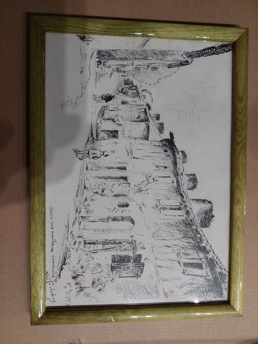 Desenho com moldura assinado quadro