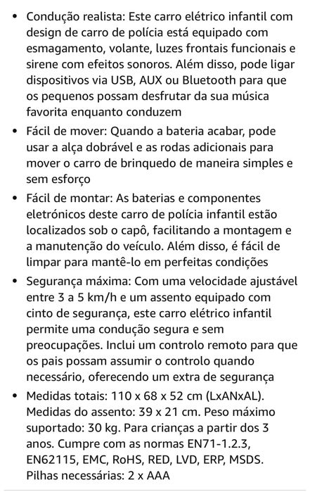 Carro da Policia para criança