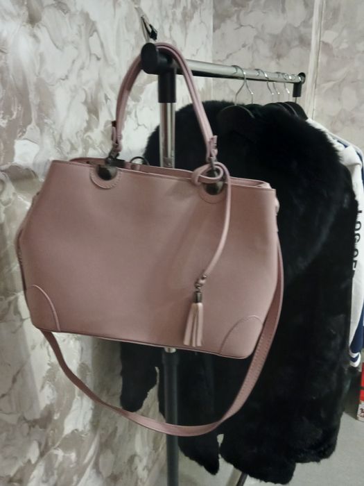 СУПЕРЦЕНА Розовая большая сумка из натуральной кожи