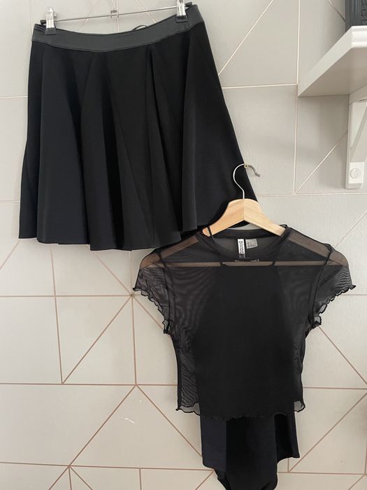 Conjunto preto  3x peças saia mini skater