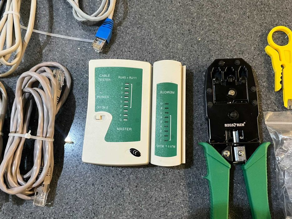Tester sieciowy kabli zaciskarka wciskacz RJ45 zestaw