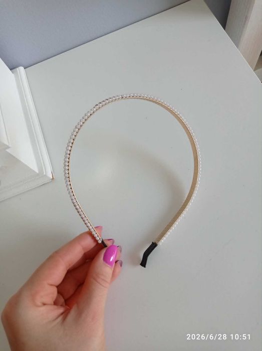 Opaska do włosów złota perełki cyrkonie ślubna wizytowa pearl headband gold