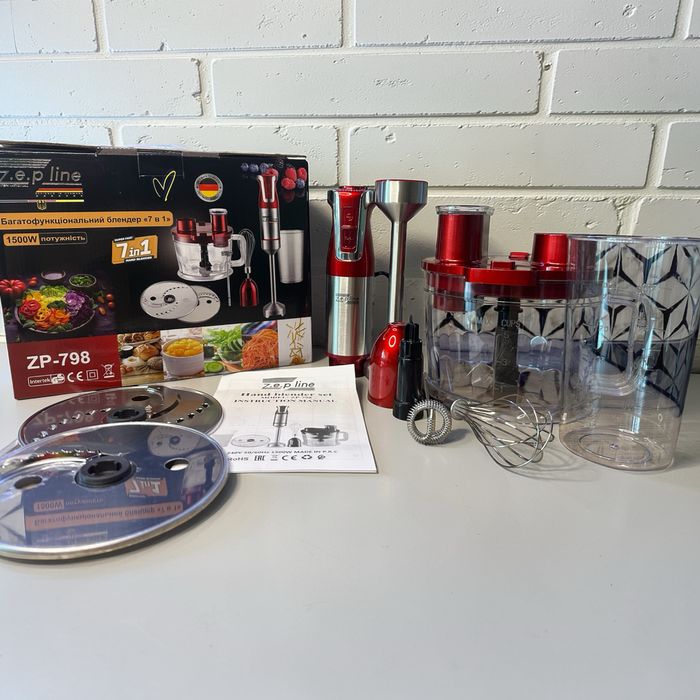 Занурювальний блендер 5 в 1. Міксер, мясорубка, диск для нарізки