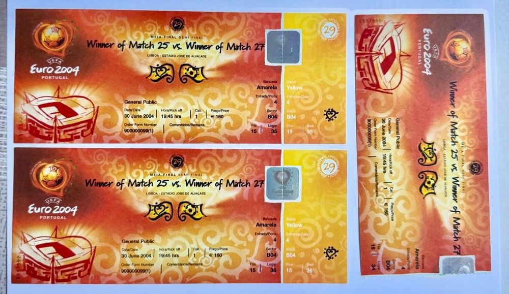 Bilhetes para coleção do jogo Portugal 2-1 Holanda  Euro 2004