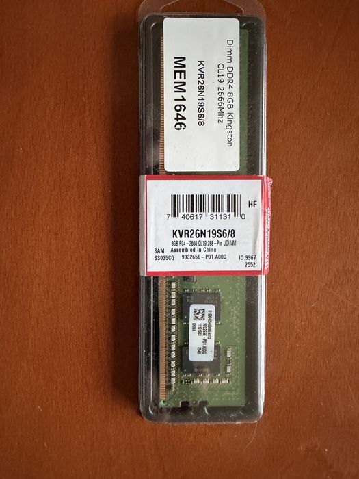 Memória Dimm DDR4 8GB Kingston CL19 2666Mhz