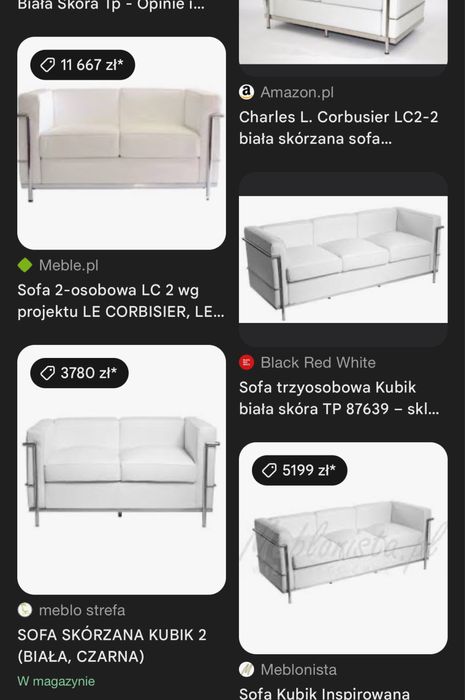 Kanapa Le Corbusier Kubik Sofa Fotel 1928r +stolik Zestaw