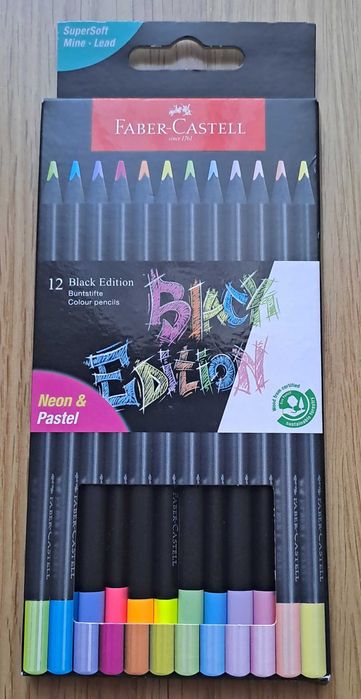 Lápis de Cor Faber-Castell Black Edition (12 Cores Neon & Pastel)
