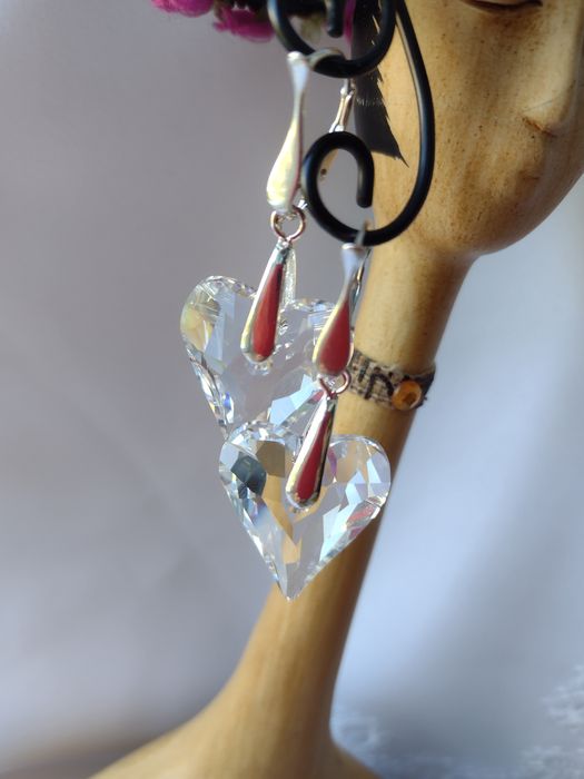 kolczyki 5,5cm kryształy Swarovski duże serca crystal 28mm