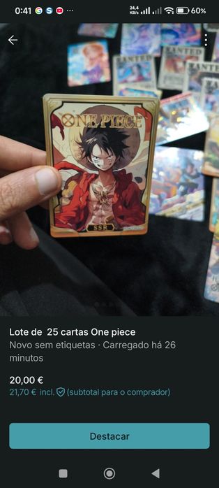 Lote de 24  cartas One piece nenhuma repetida