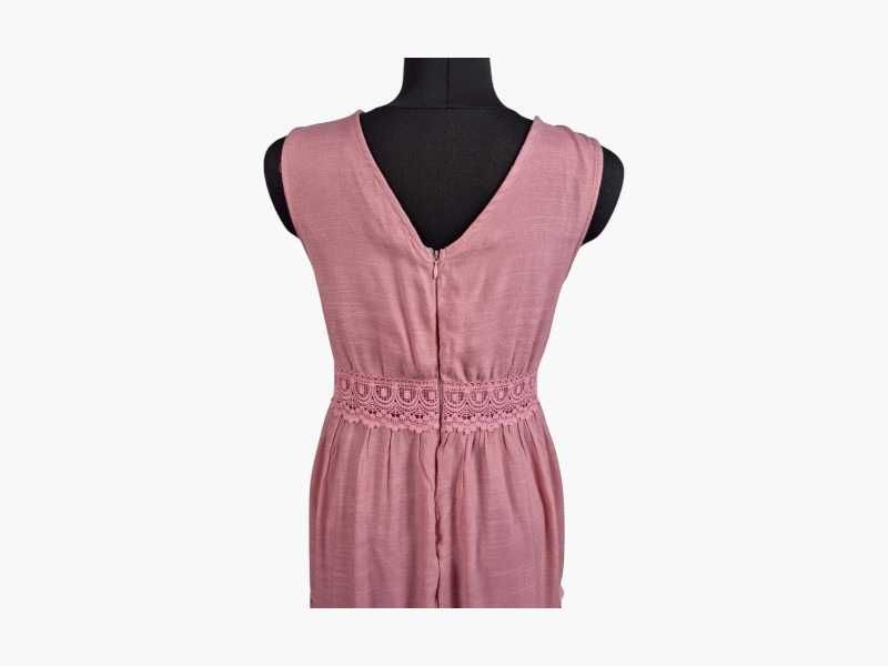 Sukienka maxi Rebellion, pudrowy róż, koronka boho L/40