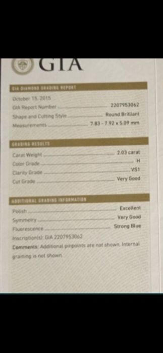 GIA  2.03 карат натуральный бриллиант,  золото.
