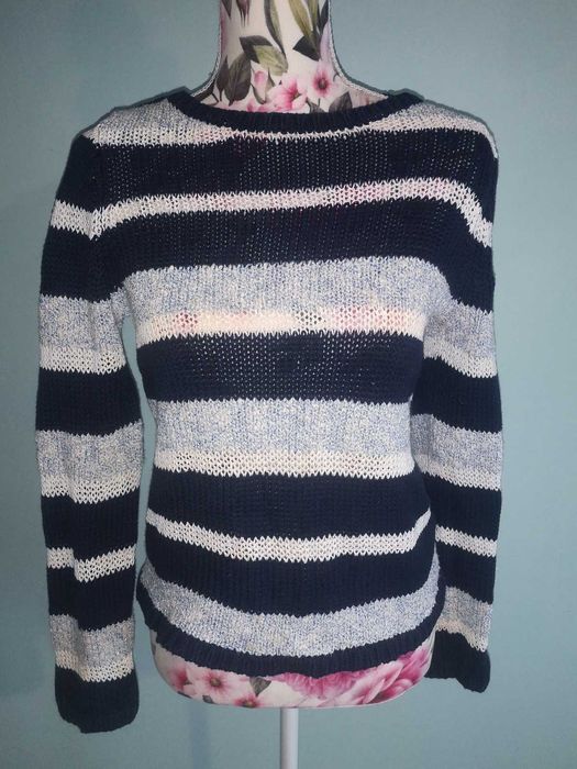 Sweter w paski Marcs 36 S pasiasty sweterek granatowy niebieski biały