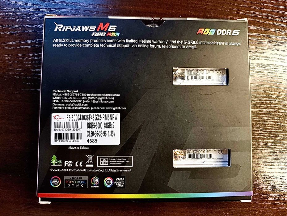 G.SKILL Ripjaws M5 Neo RGB 96GB 2x48GB DDR5 6000 CL30 EXPO