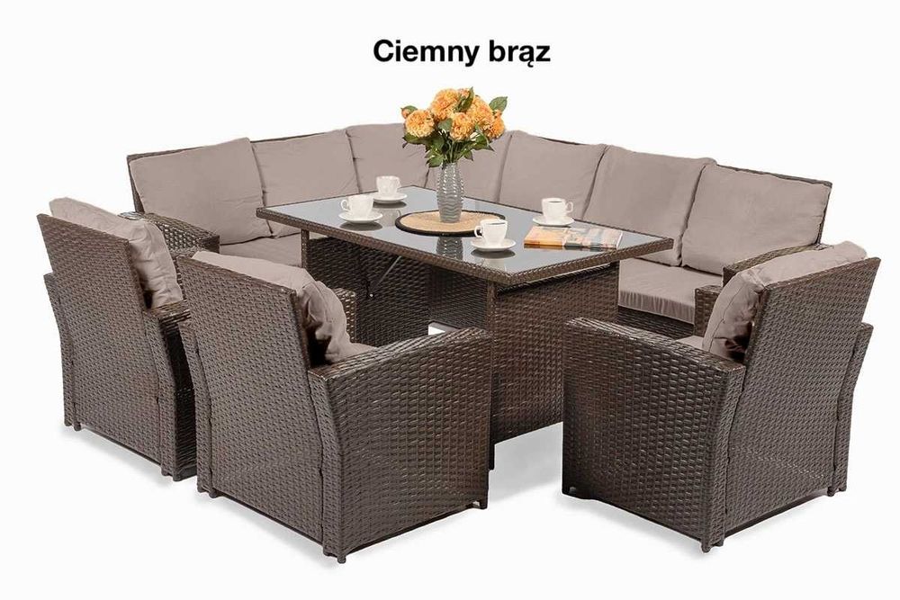 Wypoczynek ogrodowy /Narożnik + fotele / Technorattan/ 9 os / 4 kolory