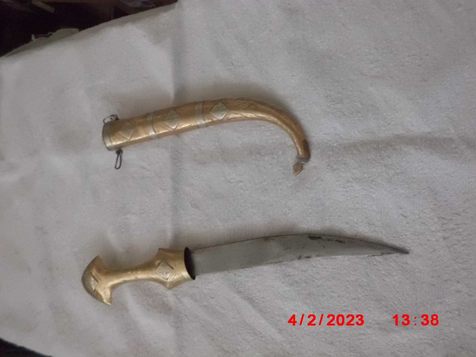 "punhal" antiga adaga árabe   estilete renascentista latão e prata