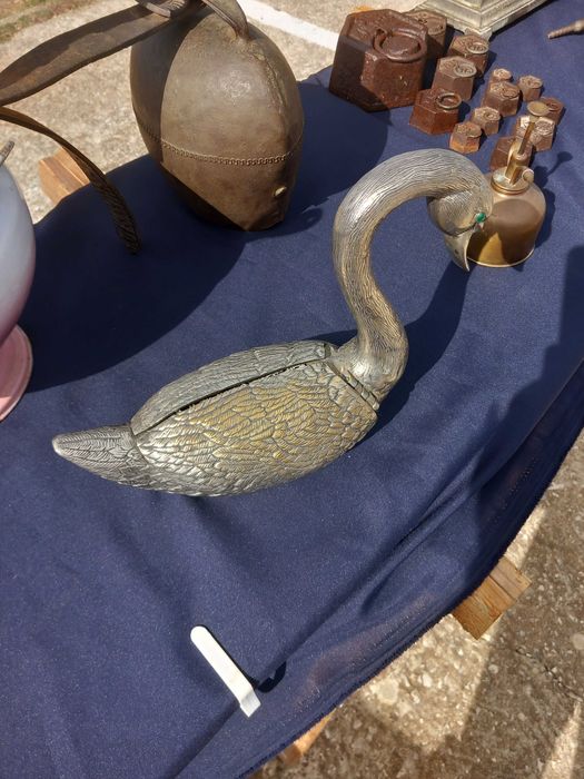 Antique, Fecit Portugal heavy pewter figural swan vessel
