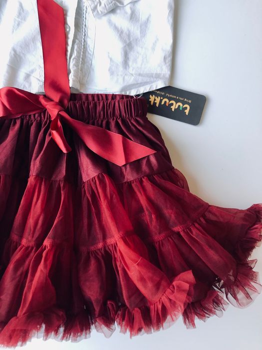 Nowa Bordowa TuTu spodnica spódniczka 128 134 burgu swiateczna 140 146