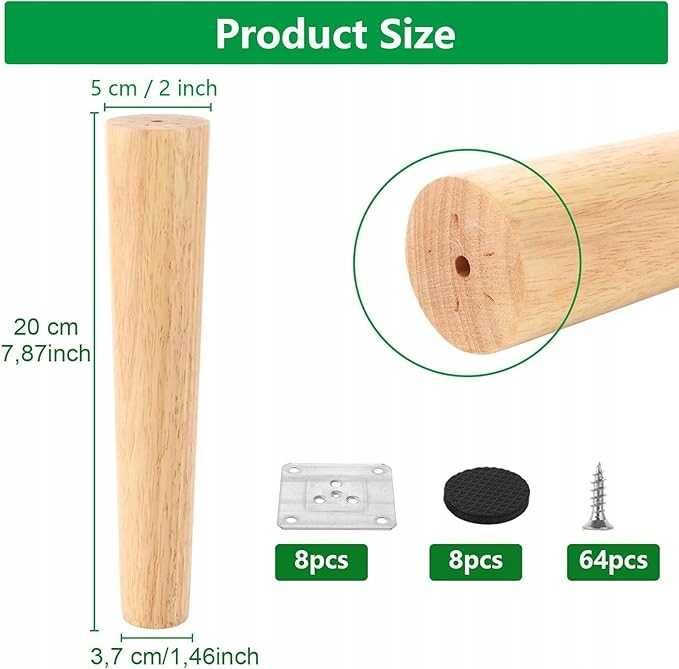 Nożki meblowe drewniane 20CM Zestaw 8sz.