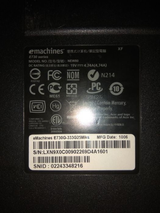 Acer eMachines e730 z (g) РАЗБОРКА