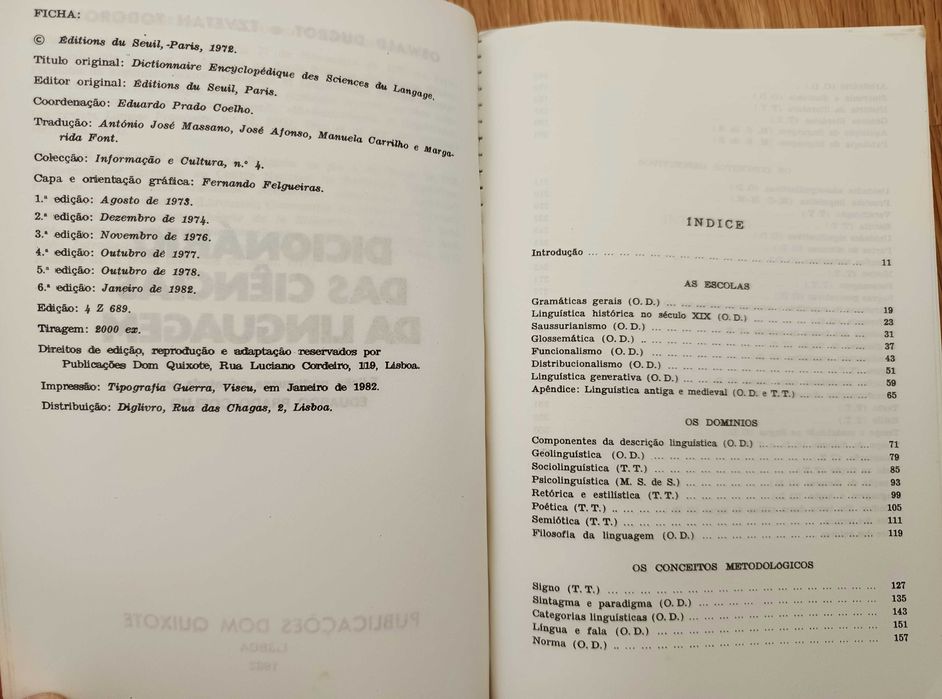 Dicionário das Ciências da Linguagem - Ducrot e Todorov (portes incl.)