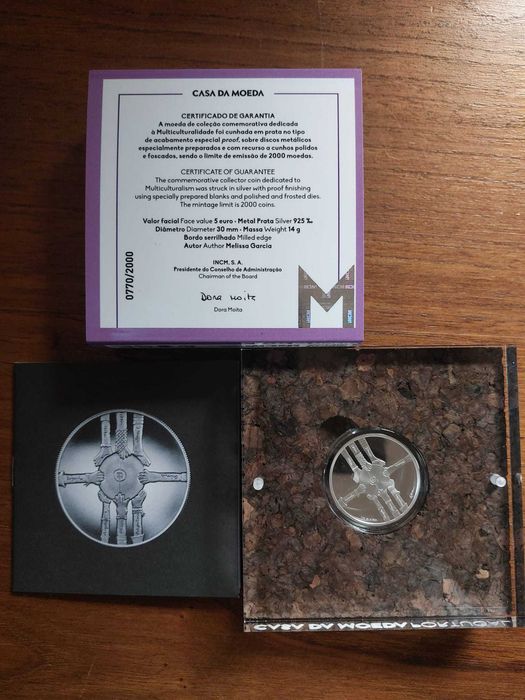 Moeda Multiculturalidade em Prata Proof com Nº 0770 (capicua) - concurso Desenhar a Moeda