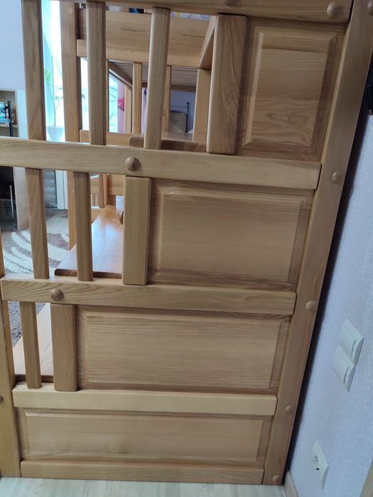 Двоповерхове  ліжко+дробина -комод з натурального дерева (Ясінь)+2м.