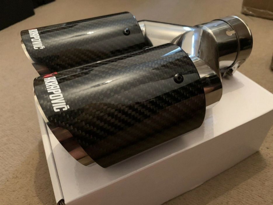 Насадки акрапович Akrapovic глянцевые Двойные 89мм два ствола выхлоп