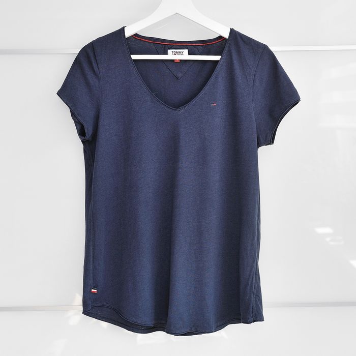 Granatowy t-shirt damski z dekoltem V Tommy Hilfiger - roz. S !!