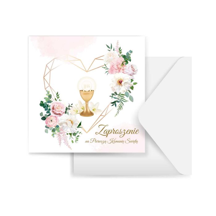 Zaproszenia na komunię komunijne dla dziewczynki PREMIUM + koperta 10x