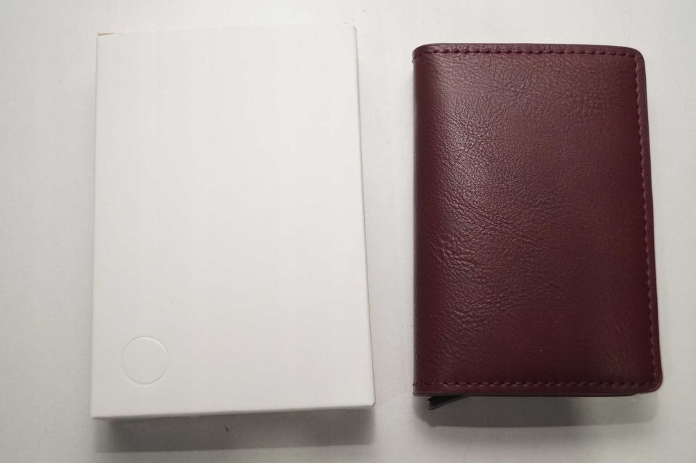 WS297 Mini Portfel męski etui RFID czerwony na karty banknoty ekoskóra