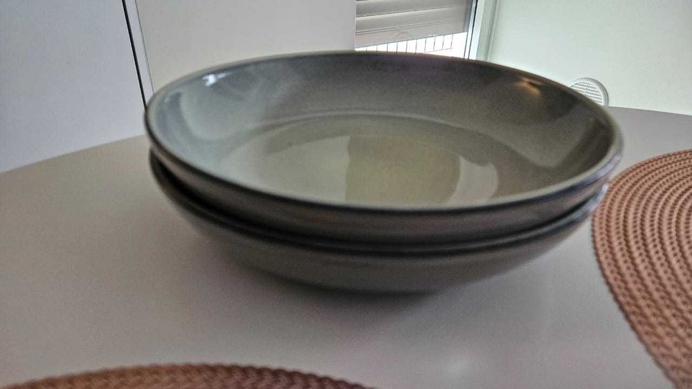 Jogo de 4 Pratos Fundos Verdes de Louça Gres