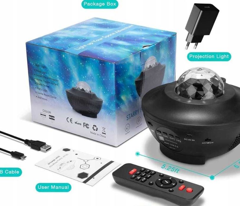 Projektor gwiazd star Lampka nocna LED USB + Pilot CZARNY