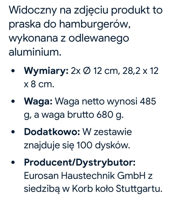 Podwujna praska do hamburgerow