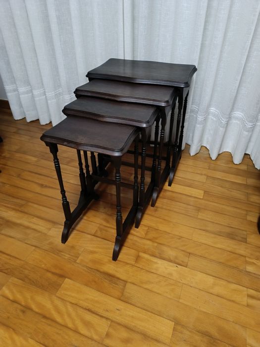 Mesa mãe antiga restaurada estilo inglês em madeira maciça de mogno