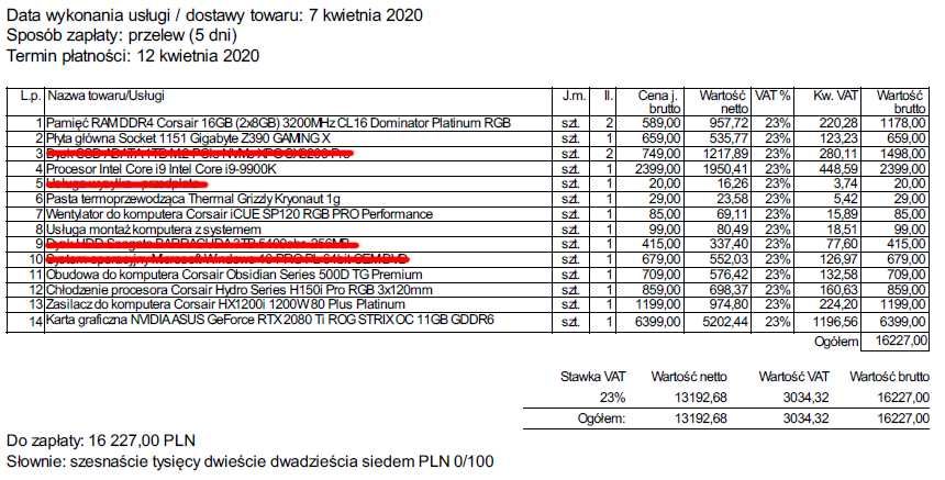 Komputer gamingowy Intel i9-9900K/16GB RAM/RTX2080Ti ROG STRIX OC 11GB
