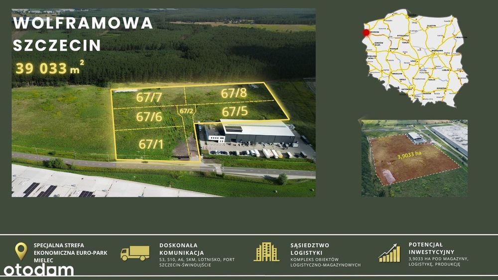 Teren Inwestycyjny I 39.033M2 I Szczecin – Dąbie, Ul. Wolframowa