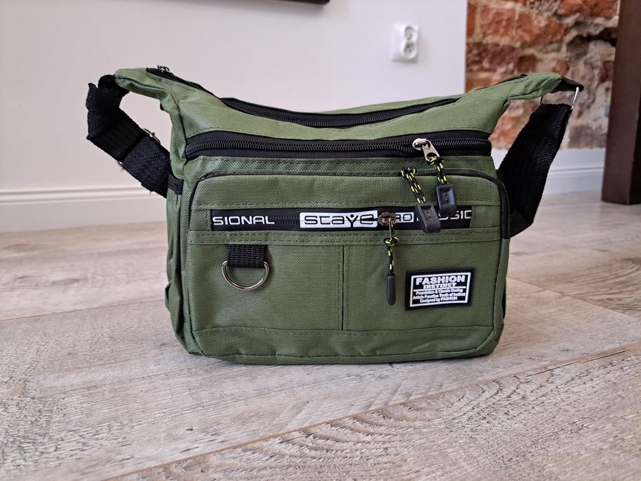 Torba męska na ramię, listonoszka - 5 kieszeni - kolor zielona