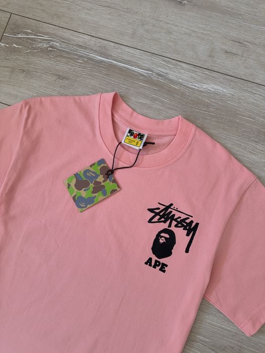 Футболка стусі & бейп / футболка stussy & Bape рожева