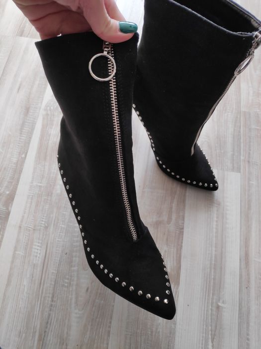 Buty damskie botki na szpilce dżety zamek czarne 38