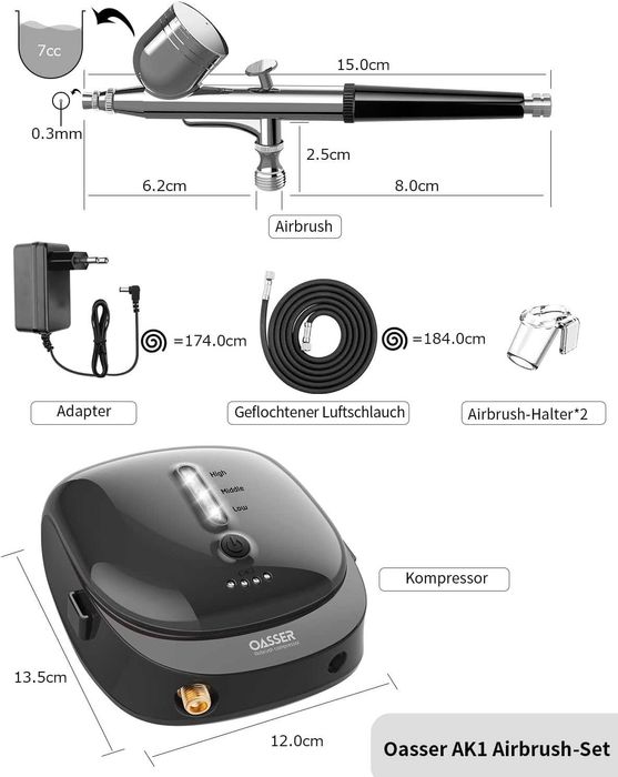 Аерограф Oasser AK1 Airbrush Set. Професійний набір для фарбування
