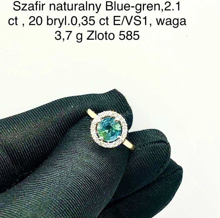 Szafir naturalny  niepoprawiany, niebiesko zielony 2,1 ct