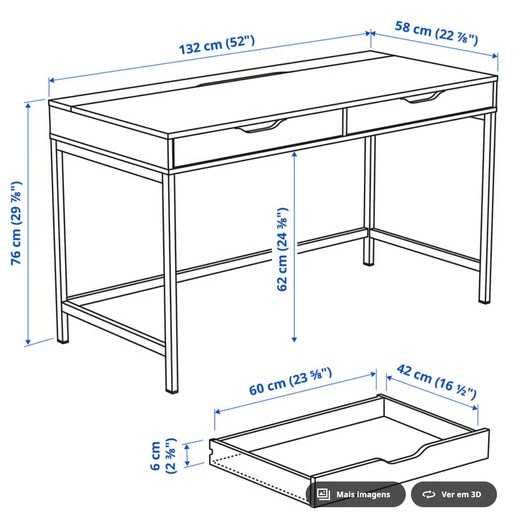 Secretária ALEX da IKEA em cinzento escuro, 132×58 cm