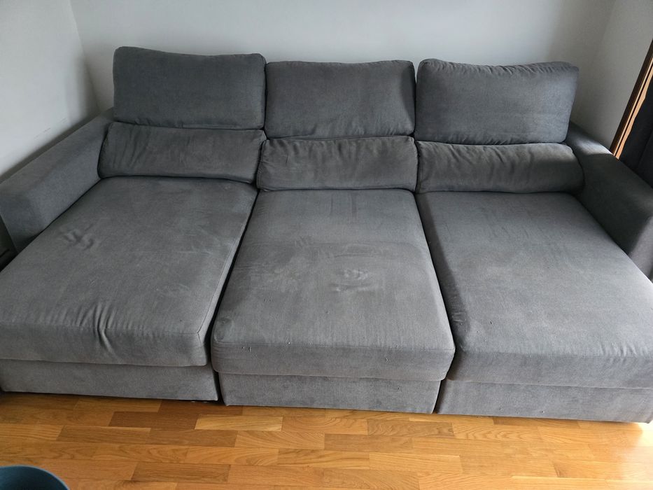 Sofá cama reclinável com chaise longue cinza