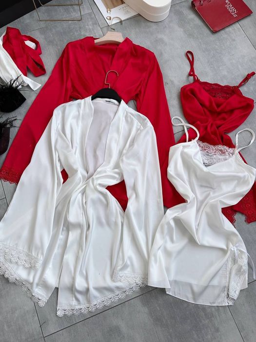 Женский комплект для дома шелк халат+ночнушка Жіночий халат+сукня шовк