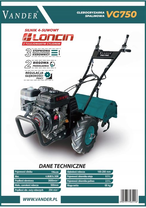 Glebogryzarka spalinowa dzik 6.5Km 50cm Loncin vg750