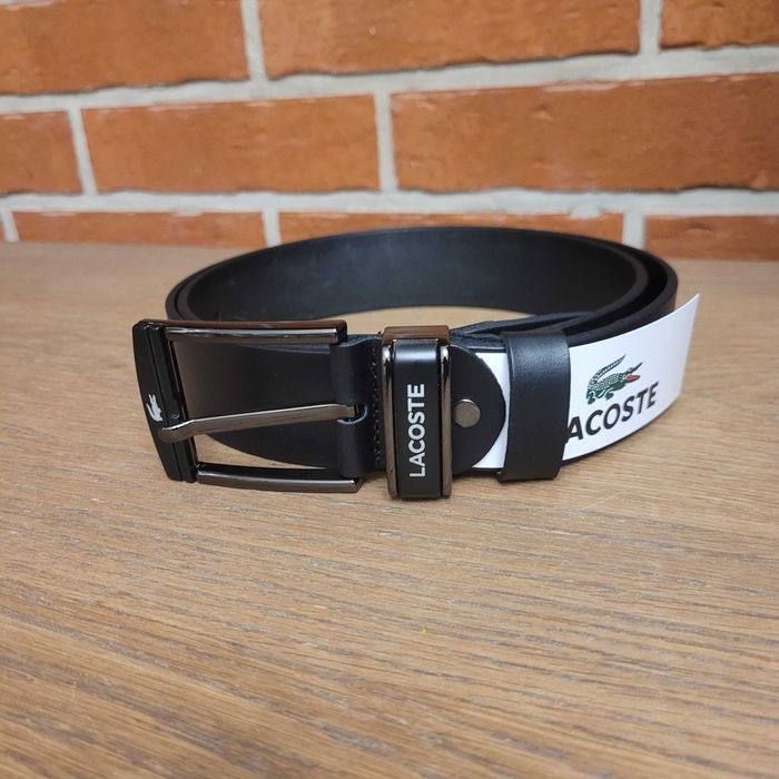 Czarny męski skórzany pasek Lacoste 120 cm