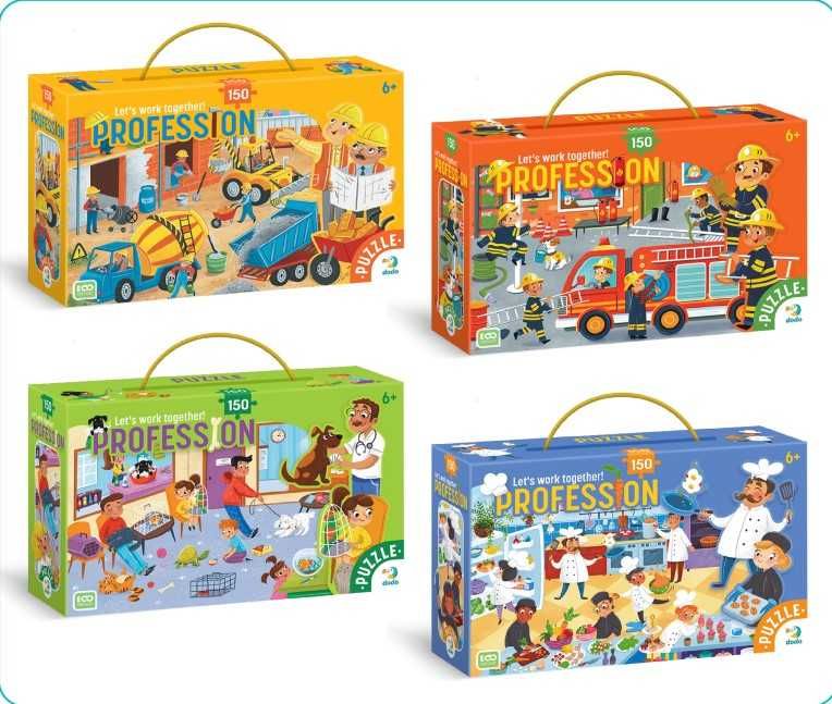 Пазл Dodo Професії. Повар, Ветеринар, Пожежник, Будівельник 150 шт
