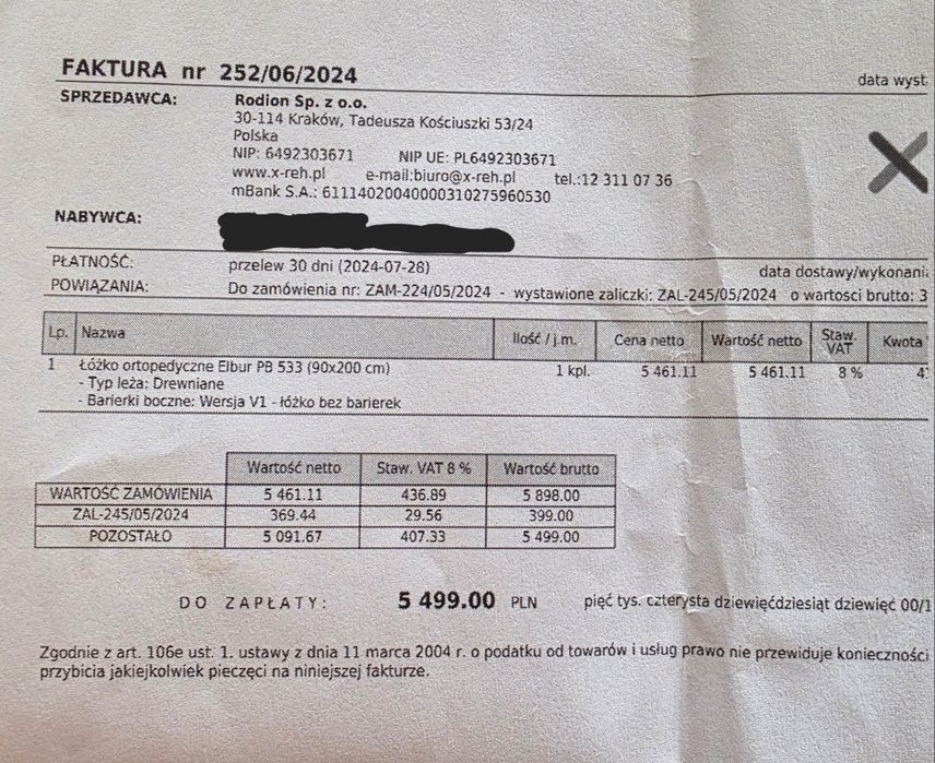 Łóżko rehabilitacyjne Elbur PB 533 (90x200 cm)